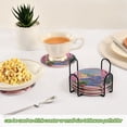 thumbnail image 5 of Yayeee 6 PCS Drink Coasters with Holder Set Woven Absorbent Round Tabletop Hot Pad, Purple Window Scene, 5 of 7