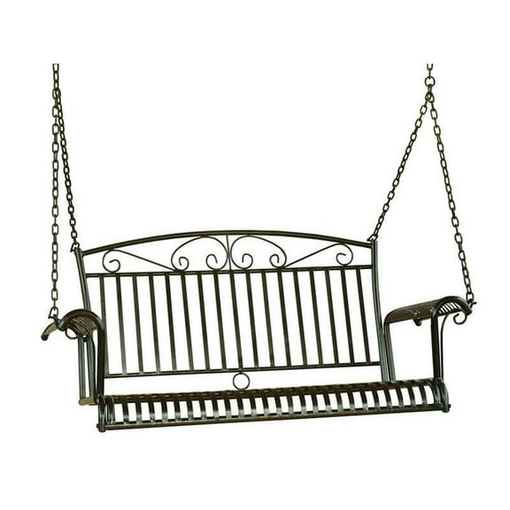 Pemberly Row Iron Patio Porch Swing in Black