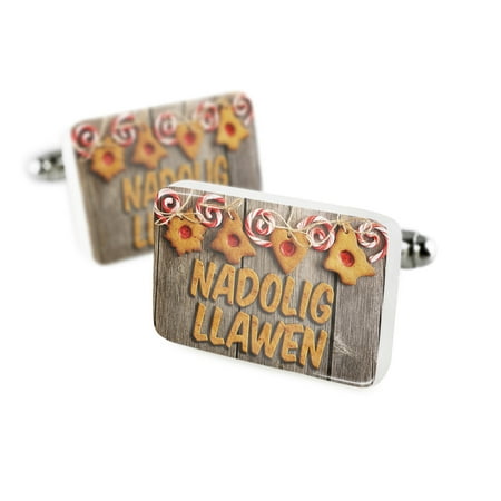 Cufflinks Merry Christmas in Welsh from Wales, United KingdomPorcelain Ceramic NEONBLOND