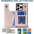 thumbnail image 3 of Crossbody Wallet Case for iPhone 14 Pro Max 6.7 inch, Kickstand with Adjustable Removable Lanyard Neck Strap Case Card Holder Case Shockproof Cover Magnetic Clasp Cover Flip Case -Rose Gold, 3 of 14