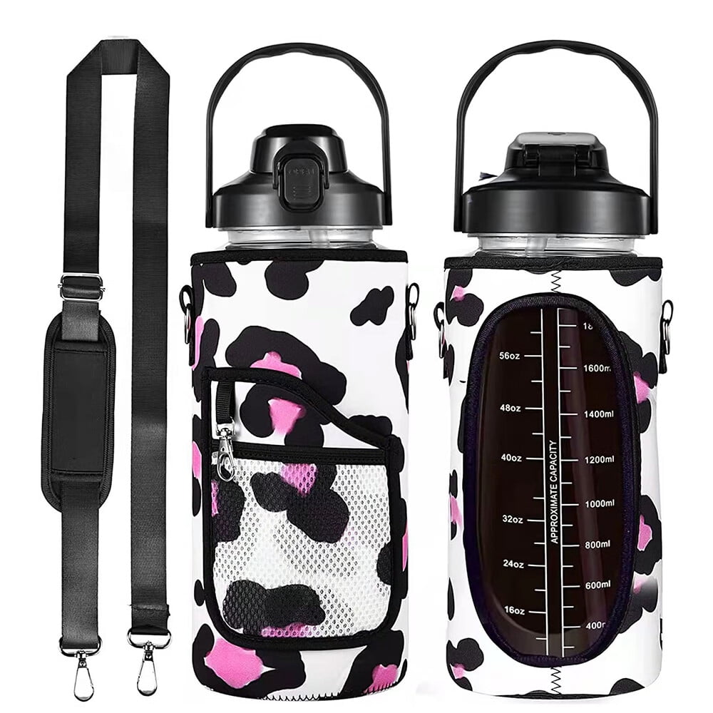 64 oz Half Gallon Water Bottle. Pink. with Sleeve and Carrying Strap by S'moo