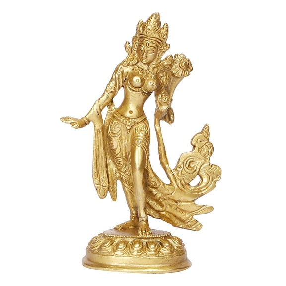 Brass World Brass Goddess Tara Devi Standing Idol Tibetan Buddhist Goddess Green Tara Decorative Sculpture - .5 Inches