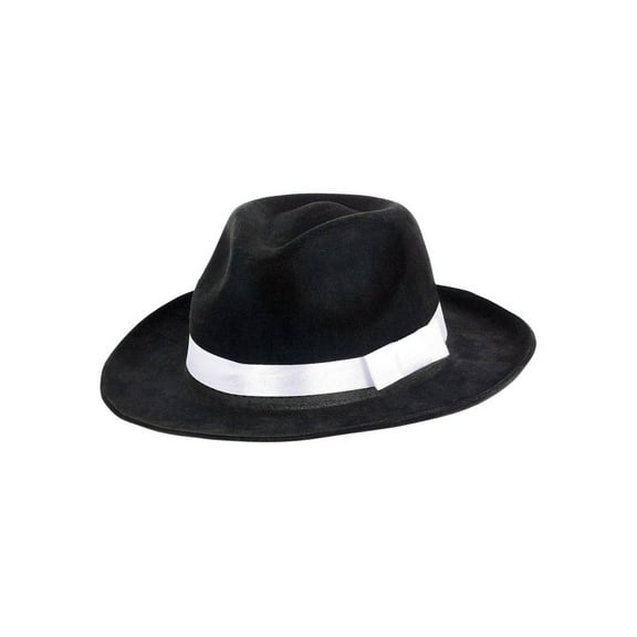Black Gangster Hat w/ White Ribbon