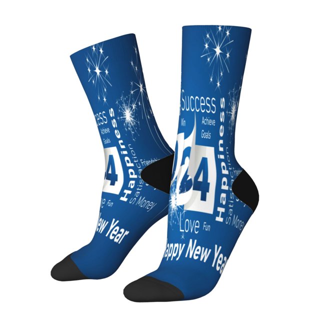Balery Happy New Year 2024 (4) Calcetas Largas con Estampado para Hombre y Mujer – Suaves y Transpirables, Talla Única (US 5-11)