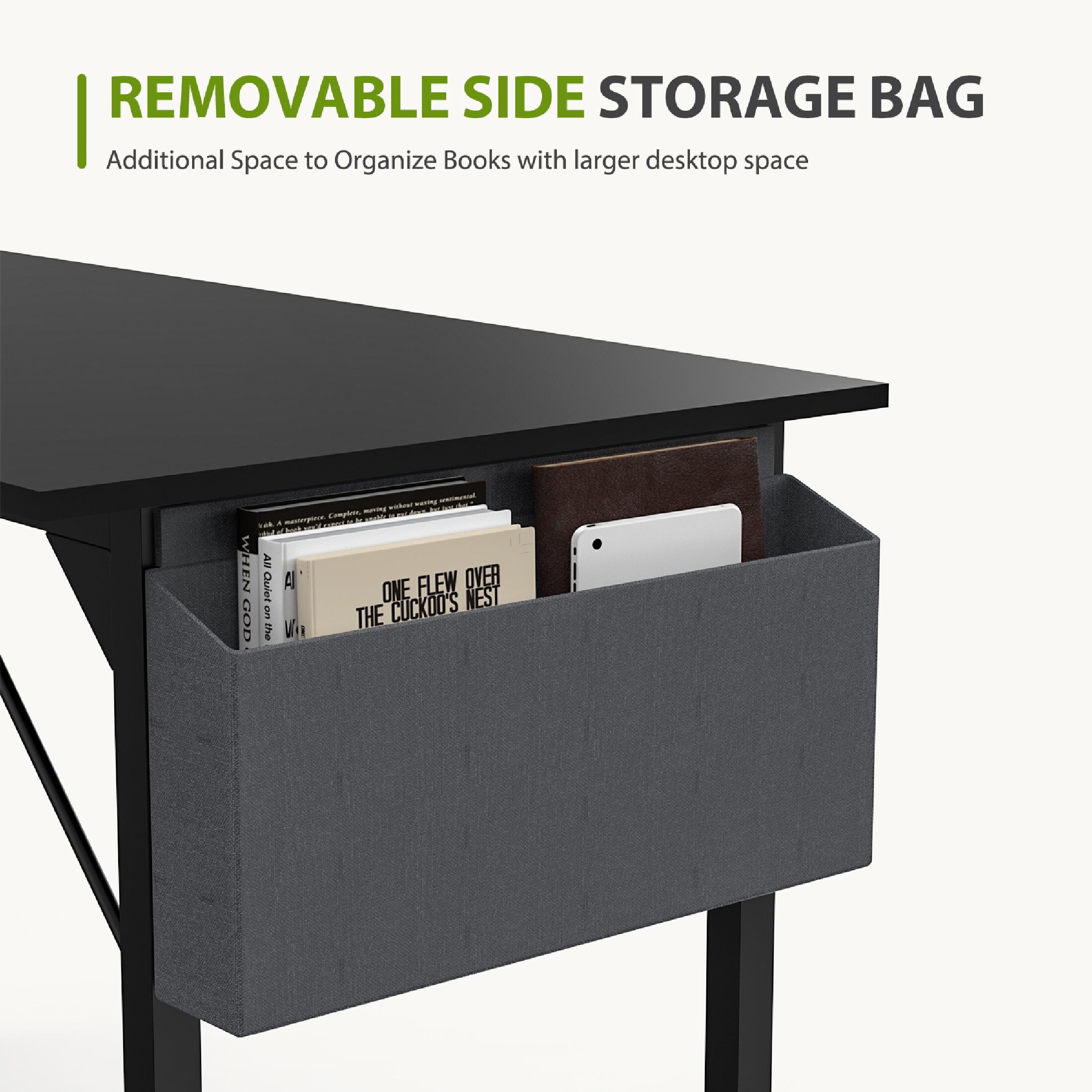 CONCETTA Computer Desk 31 Inch, Simple Farmhouse Table With Storage Bag & Headphone Hooks, Black