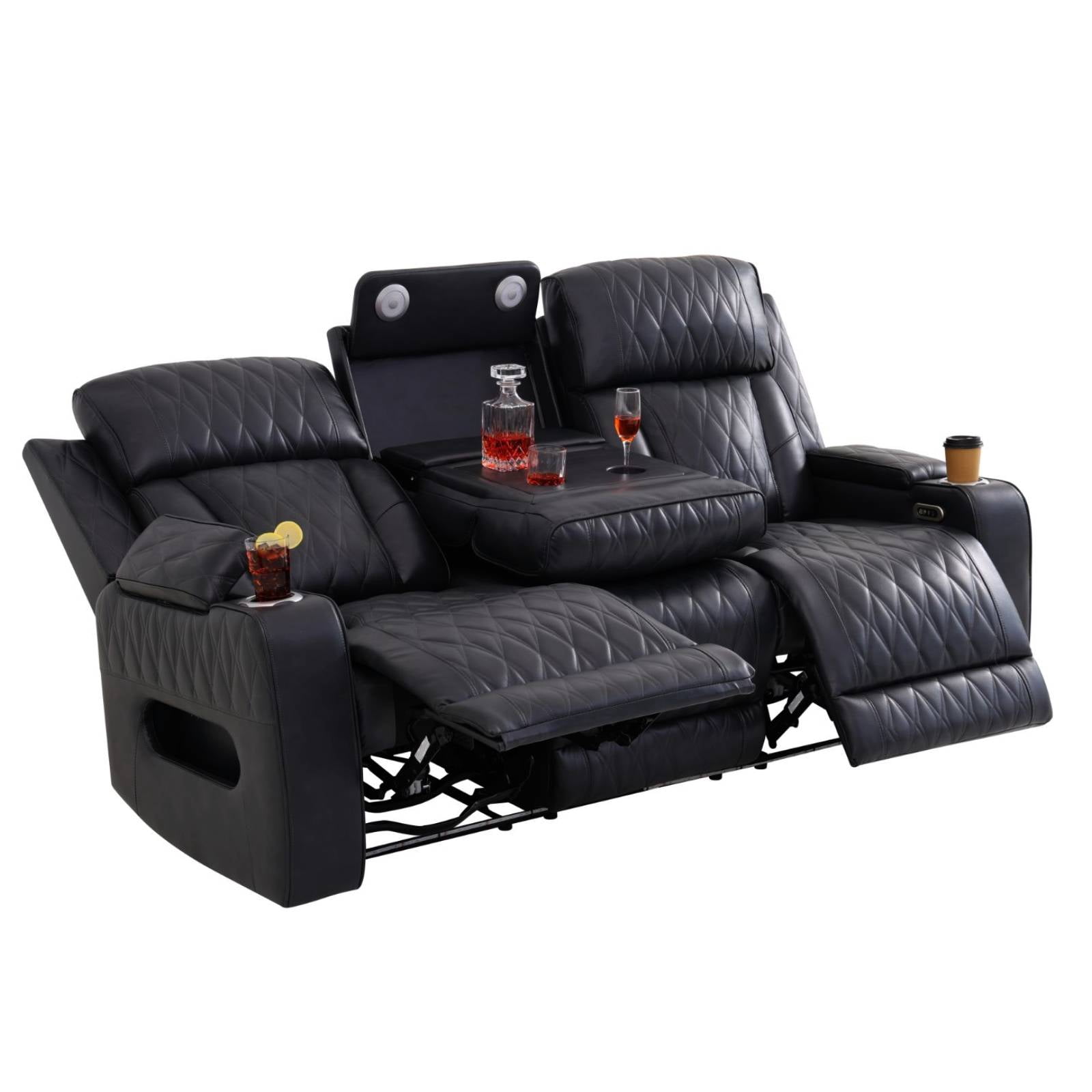 Electric Power Recliner Sofa Chair, 3 Seater Recline Chair for Living Room & Home Theater, Built-in Cup Holder & USB Charging Ports, Black