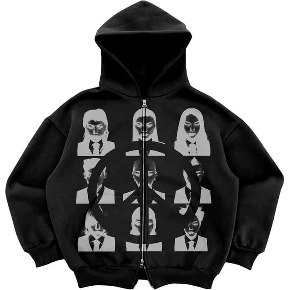 Silver Basic Oversized Street Hipster Fashion Hoodie Unisex Y2K Graphic Zipper Dark Style Sweatshirt Hip-hop S,Black1-1