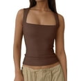 thumbnail image 3 of Women'S Square Neck Sleeveless Tank Tops Basic Tight T-Shirts Coffee S, 3 of 9