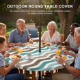 thumbnail image 3 of Round Outdoor Tablecloth with Umbrella Hole and Zipper, Teal Brown Ombre Tablecloth with Elastic Waterproof, Geometric Striped Water Ripple White Patio Table Covers for 45" - 54" Picnic Pool Tables, 3 of 9
