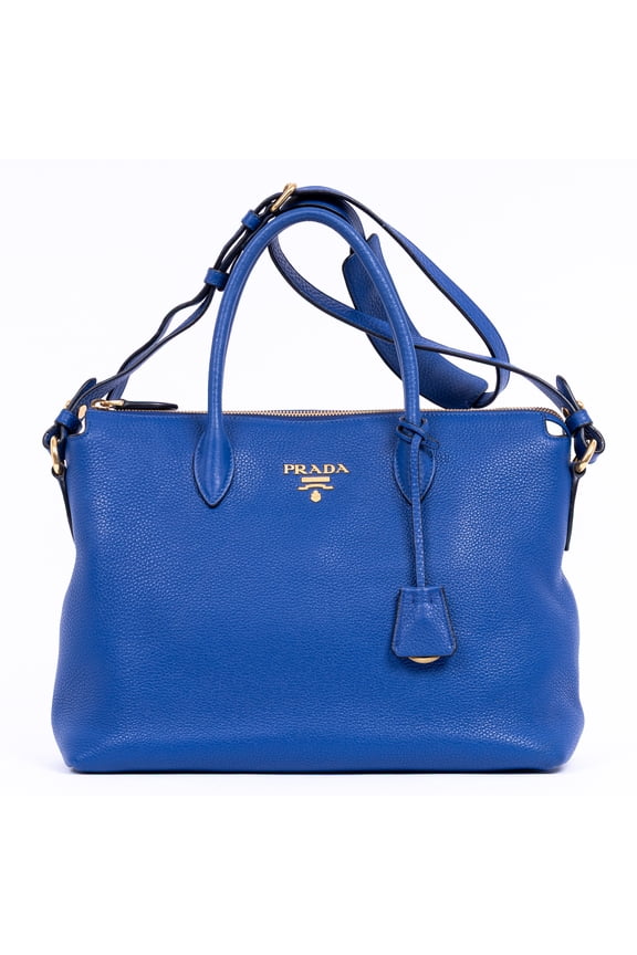 Pre-Owned Prada Blue Crossbody Tote Medium Shoulder Bag Vitello Phenix