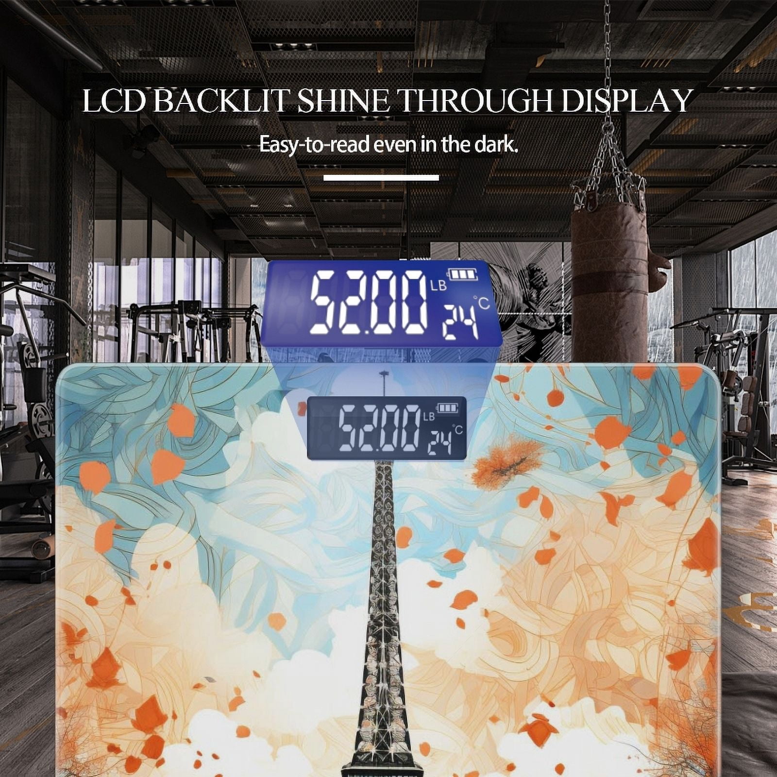 High Precision Body Weight Scale Smart Bathroom Scales with Large LCD Display(400lbs),Decorative for Bedroom-Eiffel Tower Maple Leaf Autumn In Colorful