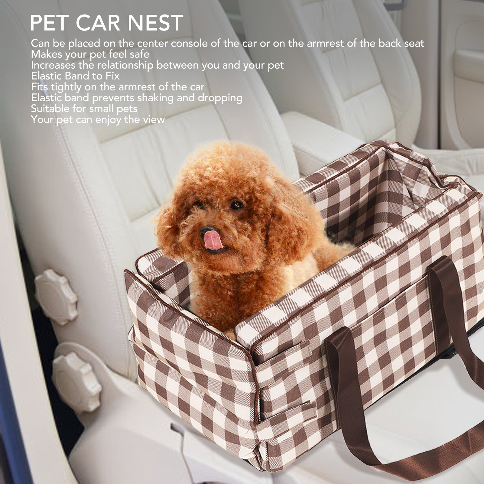 Siège Auto Console Pour Chien/Chat - Transporteur Interactif Rose Sur Accoudoir Central - Idéal Petits & Moyens Chiens