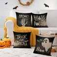 thumbnail image 4 of Set of 4 Halloween pillow covers 16x16 Inch Trick or Treat Pumpkin Decor Throw Pillow Covers Spooky Black Ghost Halloween Cushion Covers Square Pillow Cases for Home Outdoor Sofa Couch (16 by 16), 4 of 6