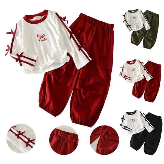 Lumosvexa Girls Fall Outfit Sets, Long Sleeve Sweatshirt and Jogger Cargo Pants Casual Comfort Active Clothes 2 Piece Wine 10-12