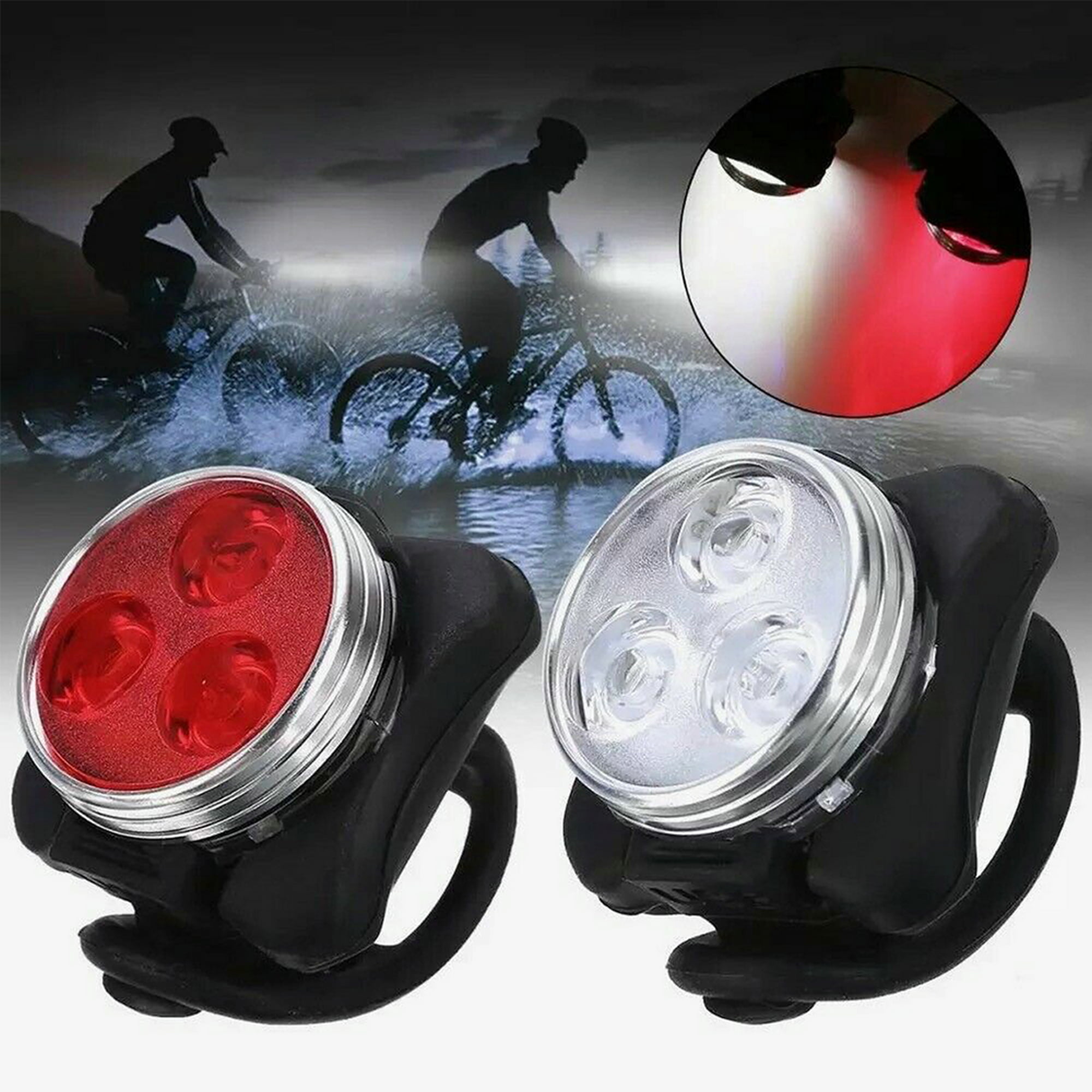 Rechargeable USB LED Bike Bicycle Head Tail Cycling Front Rear Headlight Set