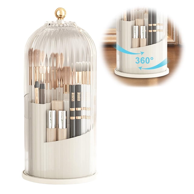 Organizador de Maquillaje Giratorio 360 Grados, Organizador Giratorio para Brochas de Maquillaje con Tapa, Organizador de Brochas de Maquillaje Resistente Al Polvo para Maquillaje,Pintalabios,Pinceles