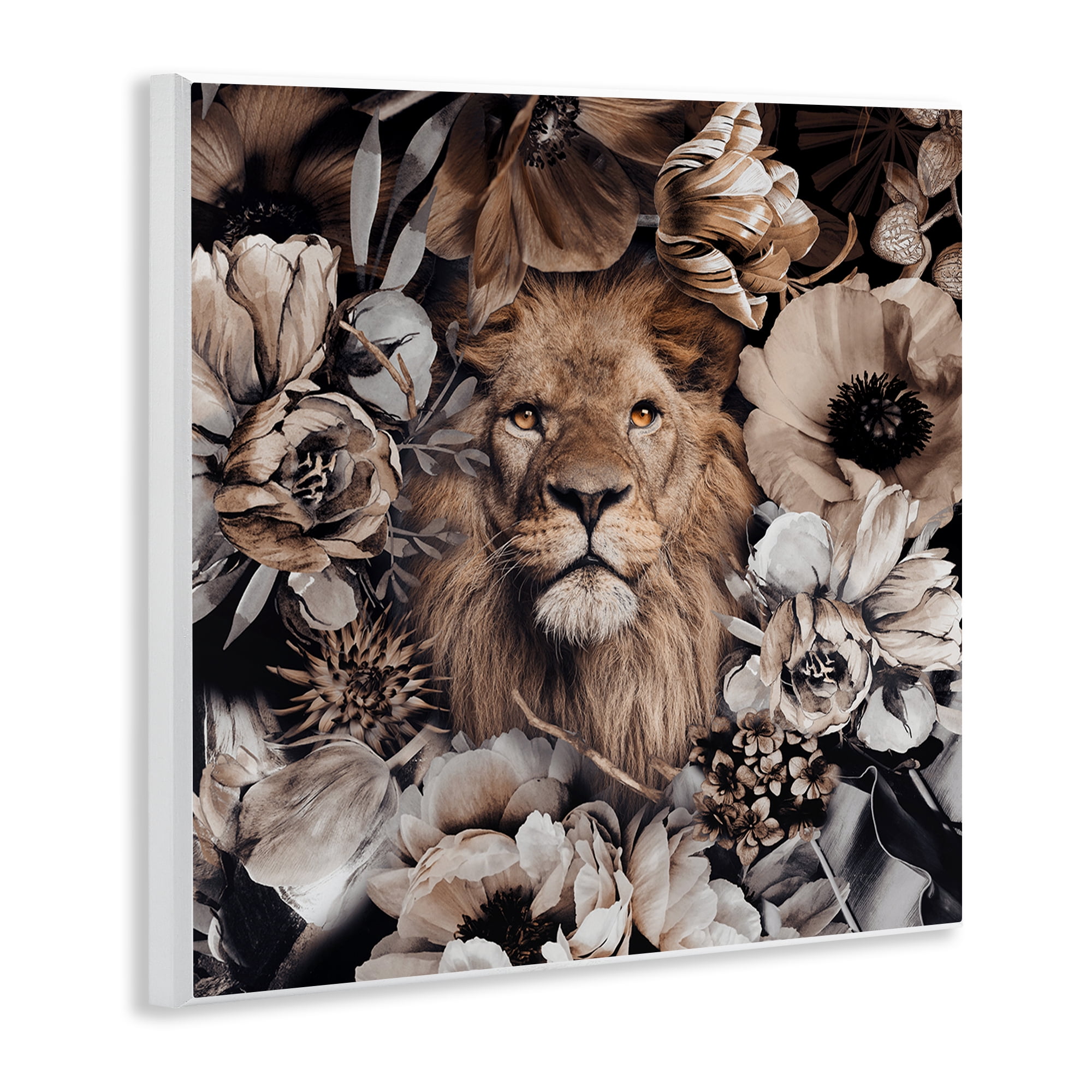 Stupell Industries Mixed Flowers & Lion Plants & Flowers Painting Unframed Art Print Wall Art, 12 x 12