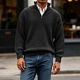 thumbnail image 4 of TOUMENY Men Sweater Stand Collar Long Sleeve Solid Casual Loose Warm Pullover Fall Winter Fashion Half Zip Knit Tops Black XXXXL, 4 of 7