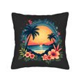 thumbnail image 4 of Set of 2 Tropical Throw Pillow Covers 18x18in - Vibrant Sunset Beach Design with Palm Trees & Colorful Flowers for Couch Bed Car, 4 of 8