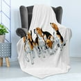 thumbnail image 4 of Beagle Soft Flannel Fleece Throw Blanket, 4 Beagle Hounds Siblings Playing Foxhound I Love My Dog Breed Theme, Cozy Plush for Indoor and Outdoor Use, 70" x 90", Brown White and Black, by Ambesonne, 4 of 5