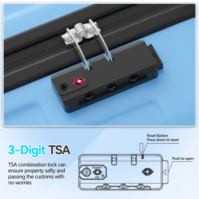 Luggage Sets 5 Piece Hardshell with TSA Lock 40%PC ABS Suitcase with Spinner Wheels 20 26 28 30 32 inch Carry on Luggage Blue
