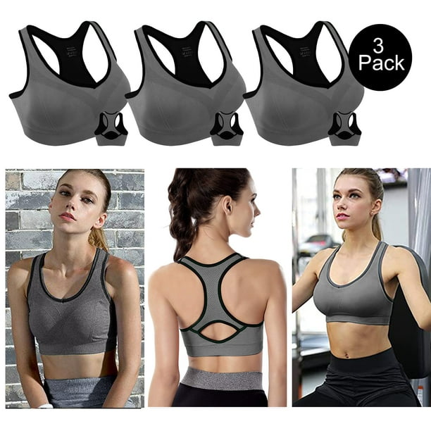 Workout Sports Bra with 3 Pack for Women, XL Sized Padded Seamless High  Impact Racerback Bras Suitable for Indoor Outdoor Yoga Gym Fitness (Gray) -  Walmart.com