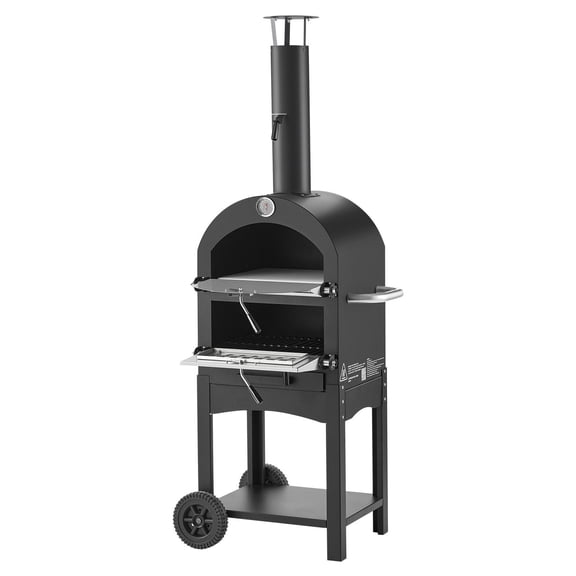 Outdoor Pizza Oven 12 Inch Pellet Fire Oven 2 Layer Wood Fired Pizza Maker with 2 Removable Wheels 1000F Max Temperature for Barbecue
