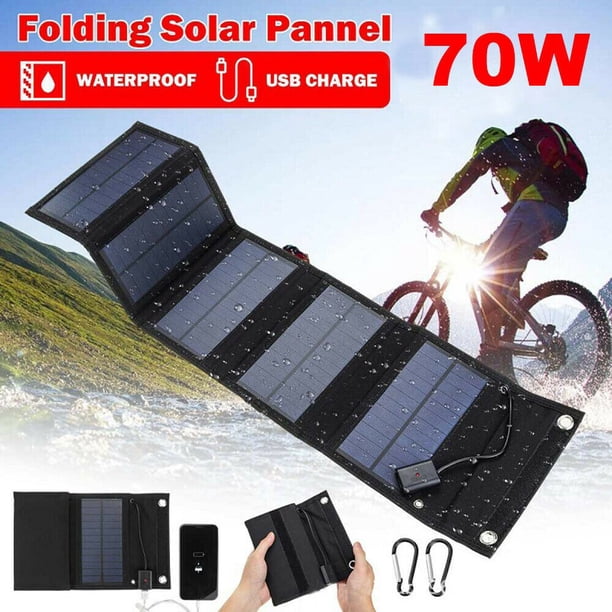 Panel Solar plegable portátil, cargador de energía Solar de 70W, doble salida USB, impermeable, bolsa plegable para acampar al aire libre y senderismo Fivean unisex