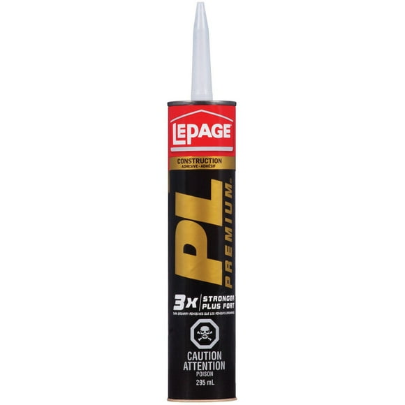 LePage 3x Stronger PL Premium Construction Adhesive, 295 mL, it is 3 times stronger than ordinary solvent based construction adhesives