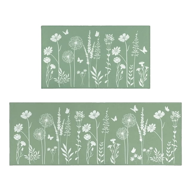 Set 2 Summer Day Kitchen Floor Rug And Mat for Indoor Home Use Enhancing Appeal 2PCS