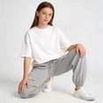 thumbnail image 4 of Hurxie Girls Cargo Pants Jogger Elastic Waist Drawstring with Pockets Uniform Pants Clothes for Teen Girls Gray,9-10 Years, 4 of 5