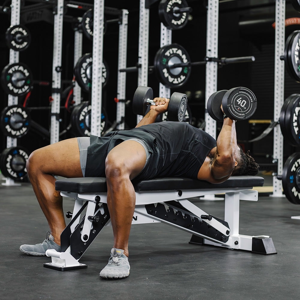 Titan Fitness TITAN Series White Adjustable Bench, Supports 600 LB Incline, 1,000 LB Flat