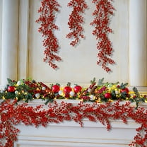 JeashCHAT 5.58 Ft Christmas Artificial Red Berry Garland, Winter Red Berries Christmas Garland Christmas Decorations for Xmas Holiday Party Fireplace Mantel Table Decor