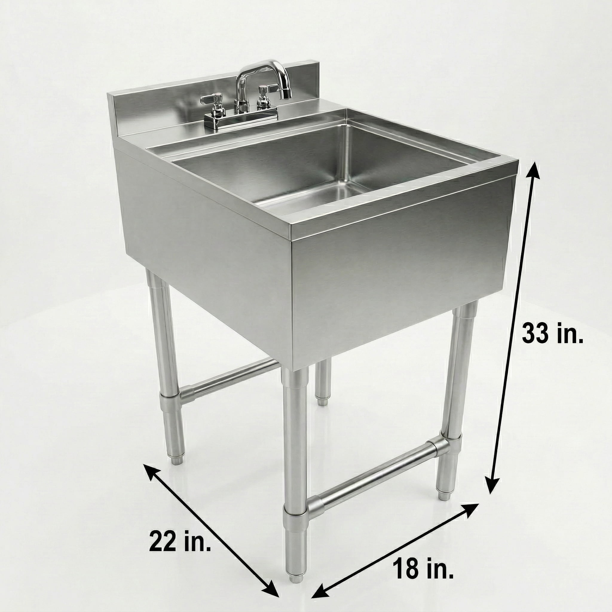 AmGood Commercial Underbar Hand Sink 22.5 in. x 18 in. x 30 in. Stainless Steel with Backsplash Faucet Included NSF, Single Bowl Bar Prep Sink