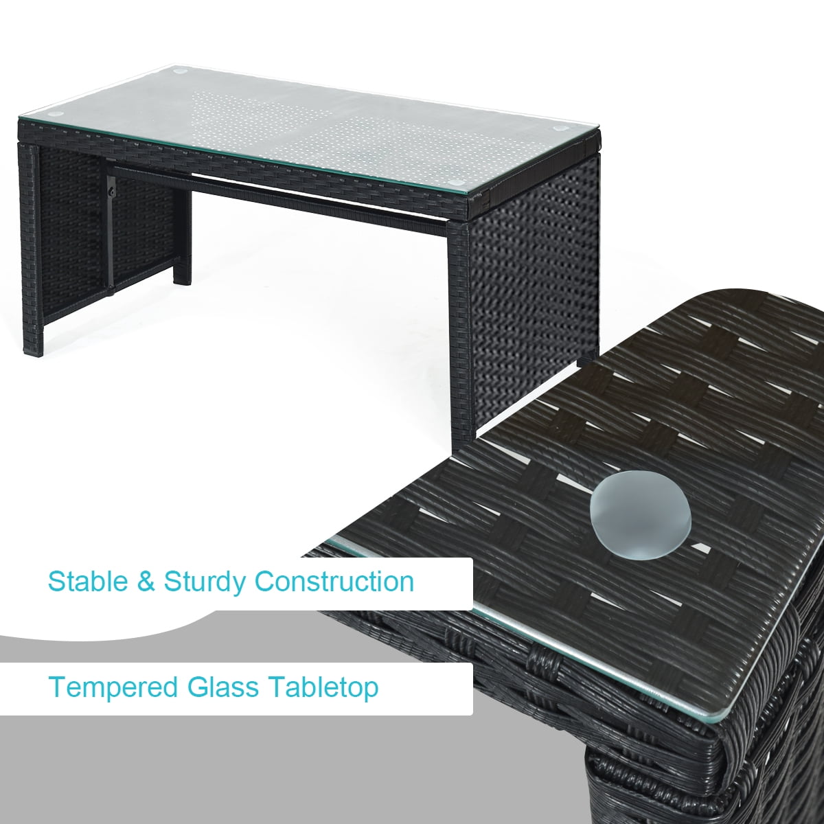 Costway 4PCS Patio Rattan Furniture Conversation Set Cushion Sofa Table Garden Turquoise