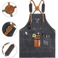 thumbnail image 4 of Delantal para taller de carpintería, delantales de trabajo de lona encerada para hombres y mujeres con bolsillo y correas acolchadas, hebilla de liberación rápida, delantal para herramientas ajus, 4 of 5