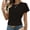 Black-M, variant on Women's Tops Casual Crewneck Cap Sleeve Shirts Lightweight Crochet Knit Texture Top Blouses