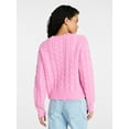 thumbnail image 3 of No Boundaries Cable Crewneck Drop Shoulder Sweater, Midweight, Women's XXS-XXL, 3 of 5