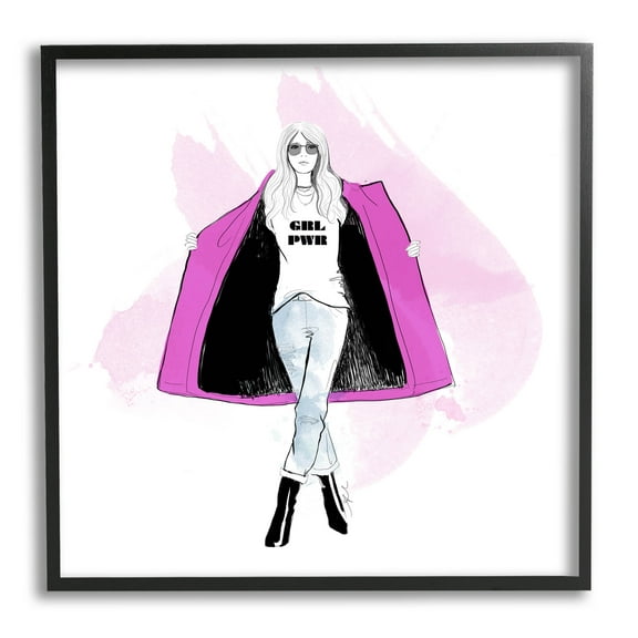 Stupell Industries Girl Power Fashion Portrait Graphic Art Black Framed Art Print Wall Art, Design by Alison Petrie