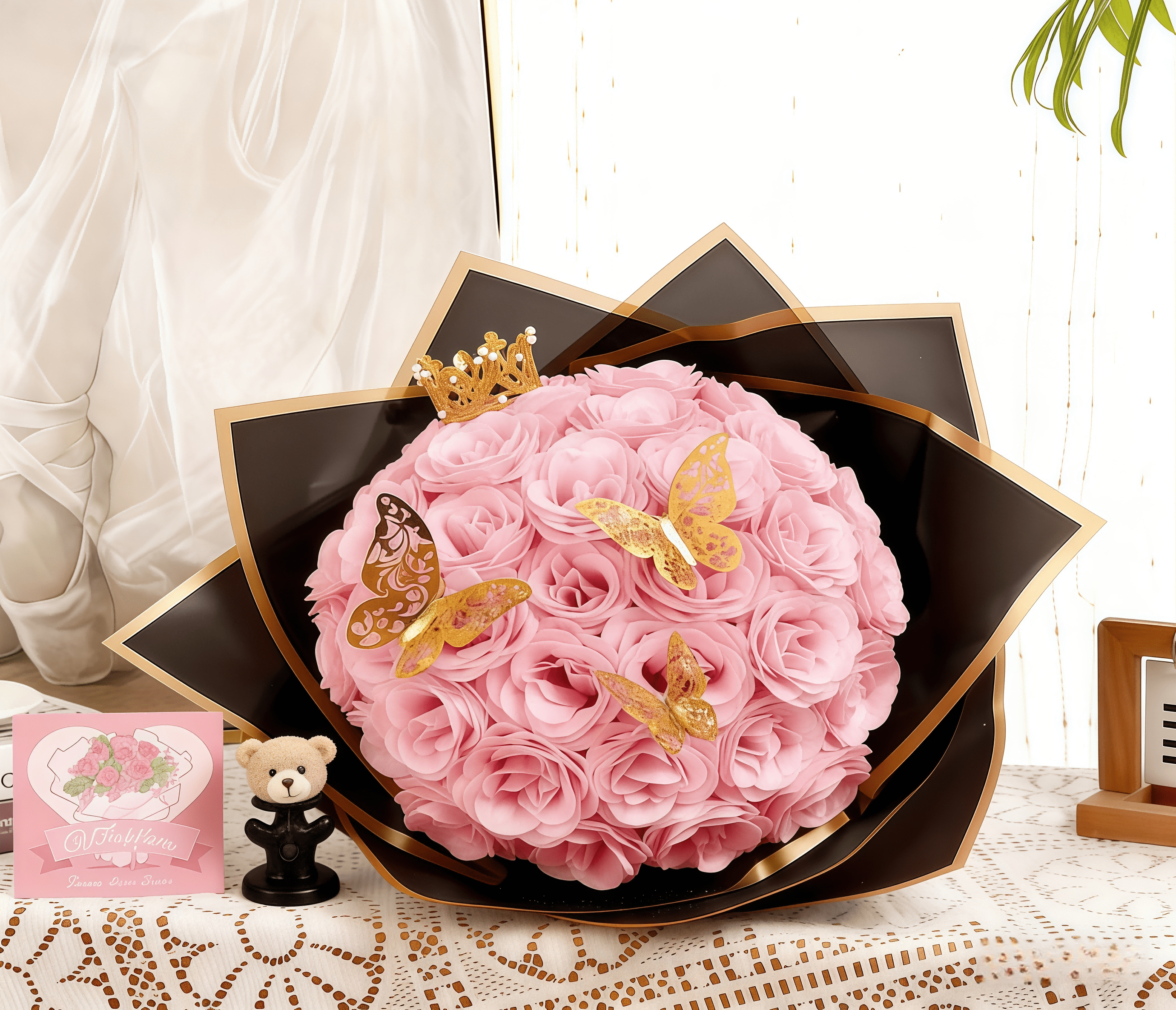 Natonhi 24 Glitter Valentine's Day Roses Bouquet Graduation Gifts Artificial Roses Flowers with Stems DIY Fake Glitter Flowers Bouquet for Anniversary Graduation Birthday Wedding(Pink)