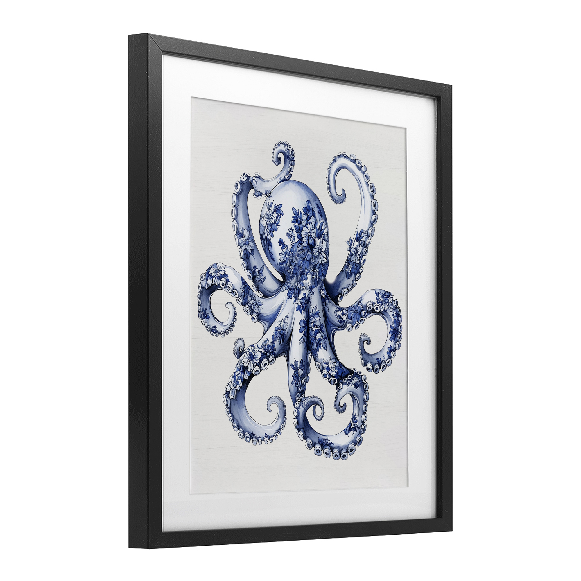 Funky Toile Octopus Black Framed Print Under Glass, design by Lettered and Lined