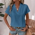 thumbnail image 6 of GUACER Womens Short Sleeve Tops Trendy Cotton Linen V Neck Relaxed Fit Casual T Shirts, 6 of 8