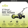 thumbnail image 3 of Sun Joe Manual Push Reel Lawn Mower with Quad Wheel, Adjustable Yard Grass Cutter, 14-Inch, 3 of 8