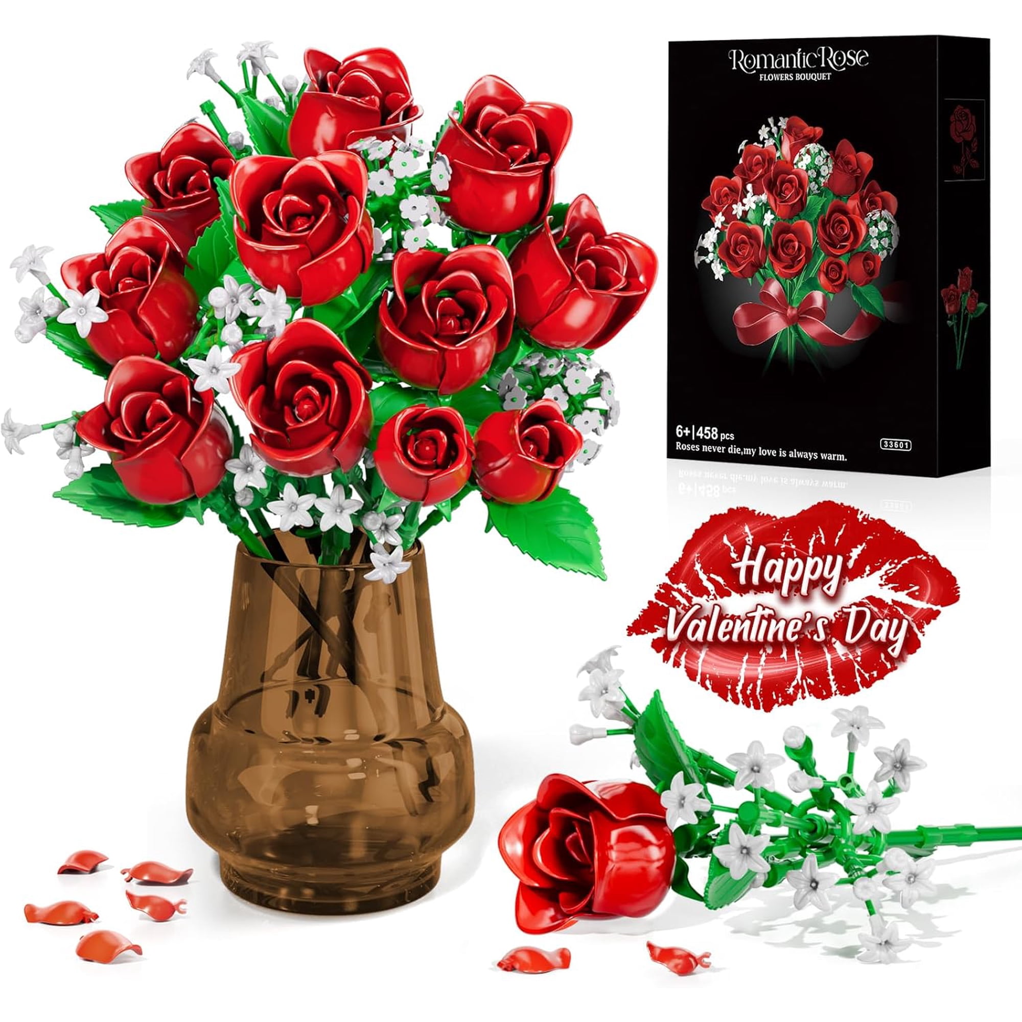 ERDS-Red Rose Flowers Bouquet Building Set, 15 Artificial Flowers for  Botanical Collection and Decorative Home, Forever Rose Toy Valentine's DIY  Gift for Women Girls Her Adults 6+, No Vase - Walmart.ca