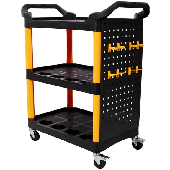 Deiokin 3-Tier Rolling Auto Detail Cart with Pegboard & Hooks, 300LBS Capacity, 12 Spray Bottle Holders, Locking Wheels