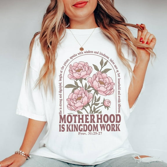 Retro Motherhood Is Kingdom Work Shirt, Mothers Day Shirt, Christian Mom Gift,Religious Boho Floral Bible Shirt,Mom Life Tee
