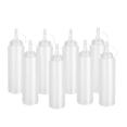 thumbnail image 1 of Paquete de 8 botellas de plástico para salsas de 8 oz con tapas y dispensadores para ketchup, aceite de oliva picante, barbacoa, etc., 1 of 7