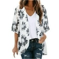 thumbnail image 2 of Lilgiuy Women's Floral Print Puff Sleeve Kimono Cardigan Loose Chiffon Cover Up Casual Blouse Tops，White,6 Winter Clothes for 2022, 2 of 5