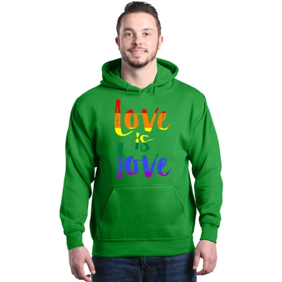 Shop4Ever Men's Love is Love Rainbow Gay Pride Hooded Sweatshirt Hoodie Small Irish Green
