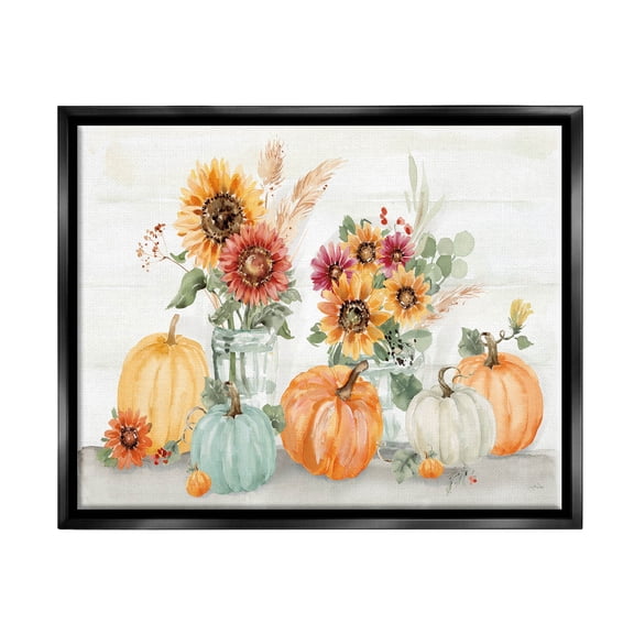 Stupell Industries Autumn Ramble Country Bouquets Graphic Art Jet Black Floating Framed Canvas Print Wall Art, Design by Katrina Pete